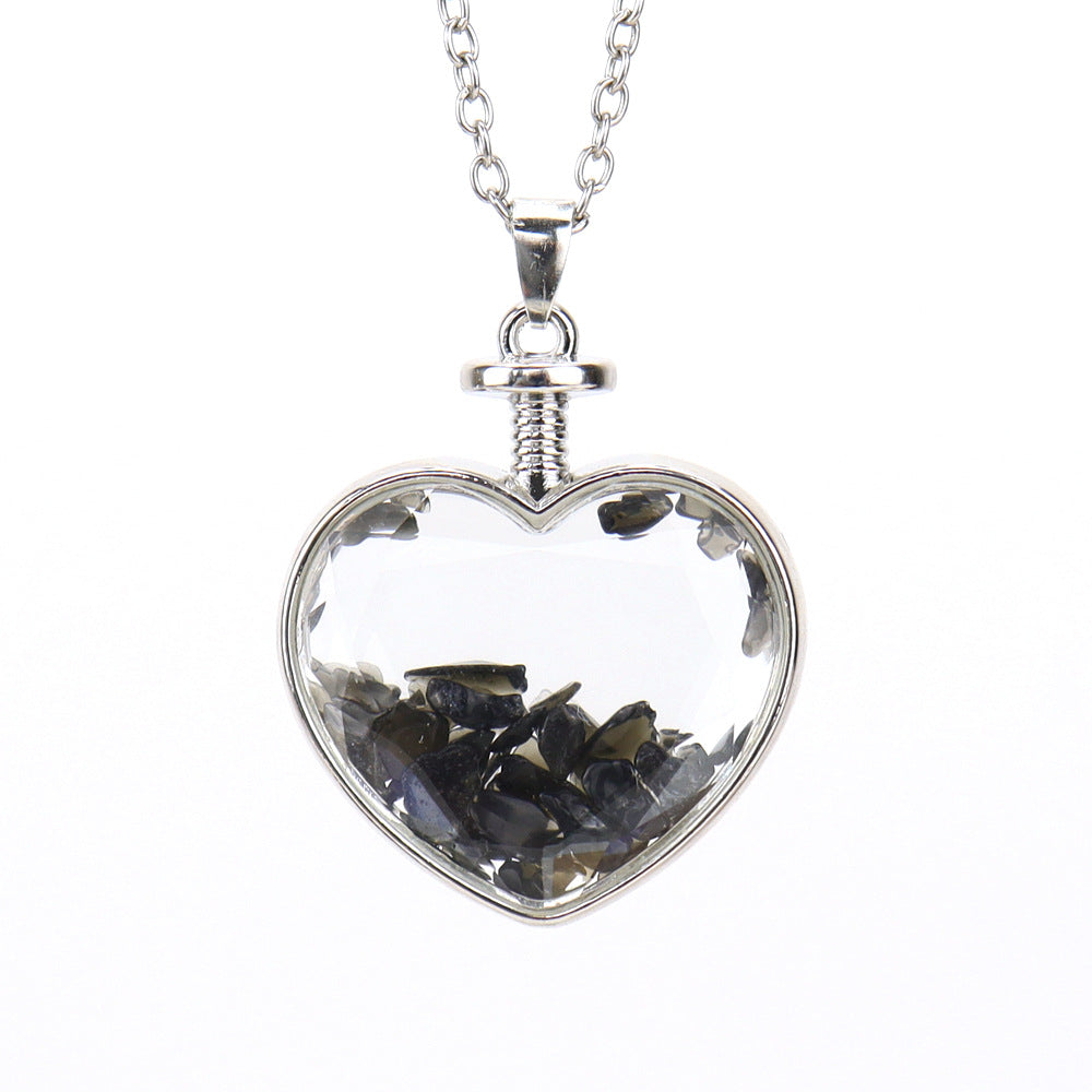 Simple Heart Shape Natural Stone Pendant Necklace with Polished Tiger Eye and Colorful Gemstones