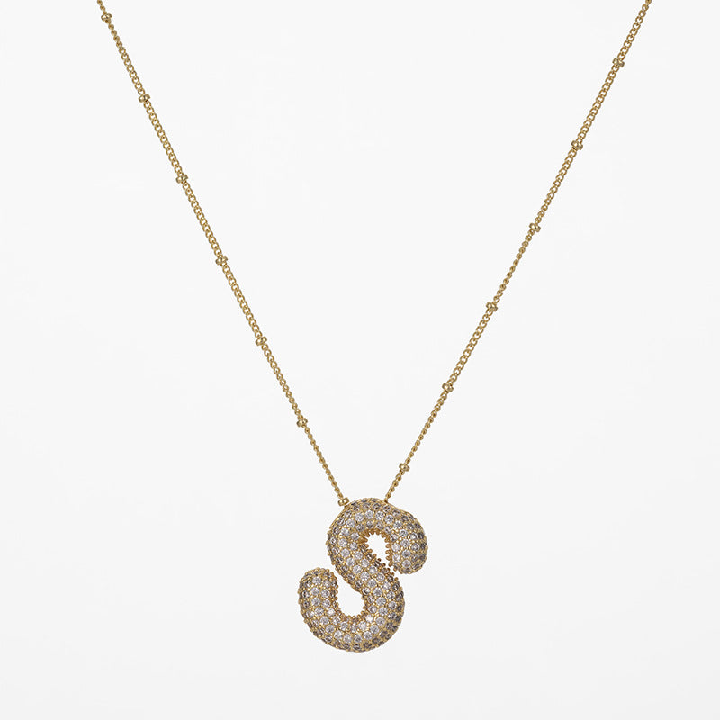 IG Style Minimalist Letter Zircon Pendant Necklace - Gold & Silver Plated