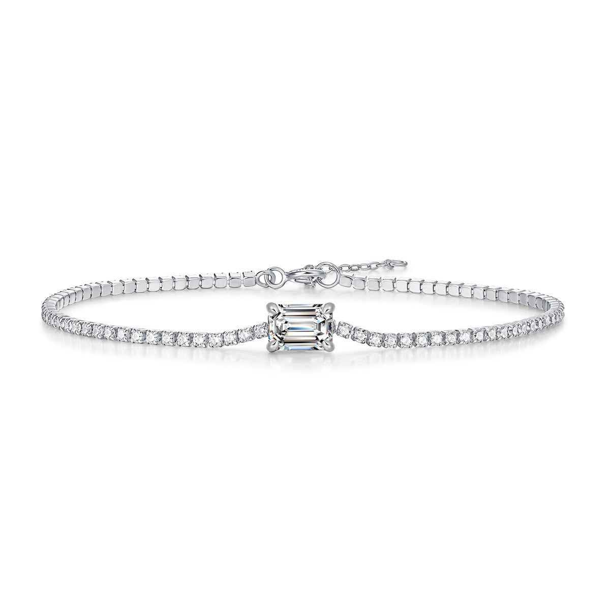 Elegant Square Sterling Silver Moissanite Aurora Tennis Bracelet