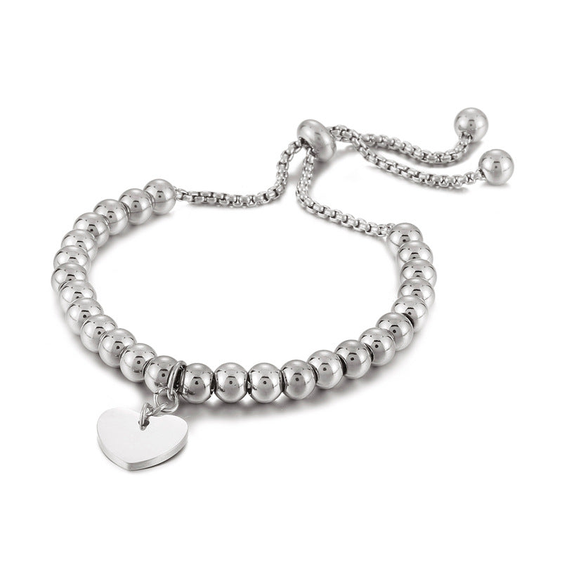 Fashion Geometric Heart Bead Adjustable Titanium Steel Bracelet