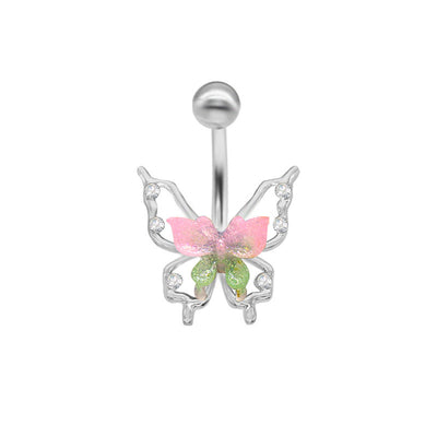 Elegant Tropical Butterfly Belly Ring - 316 Stainless Steel with Rhinestones