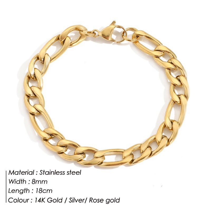 Figaro Chain Stainless Steel Gold Plated Bracelet