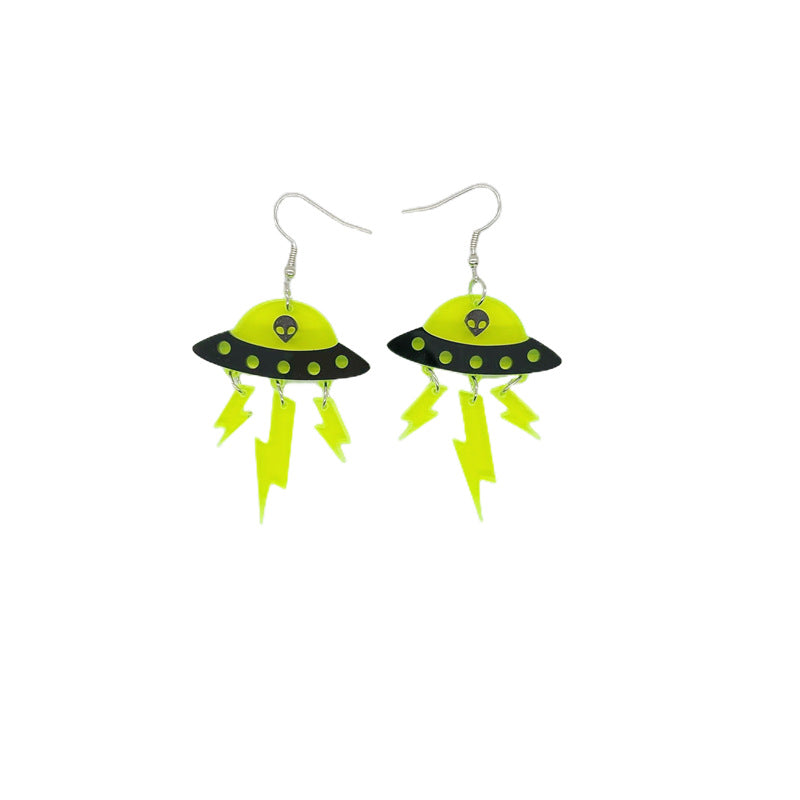 Exaggerated Geometric Acrylic UFO Cat Rainbow Star Moon Drop Earrings