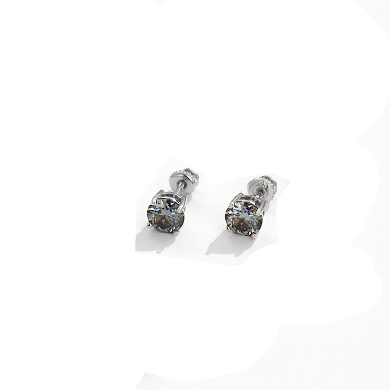 Sterling Silver Geometric Moissanite Stud Earrings with GRA Certificate