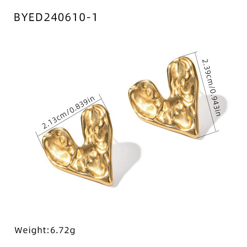 1 Pair Classic Heart Shape 304 Stainless Steel Stud Earrings Set