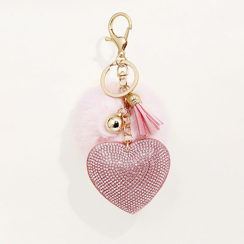 Alloy Heart Tassel Keychain with Rhinestone Charm for Bags and Cars