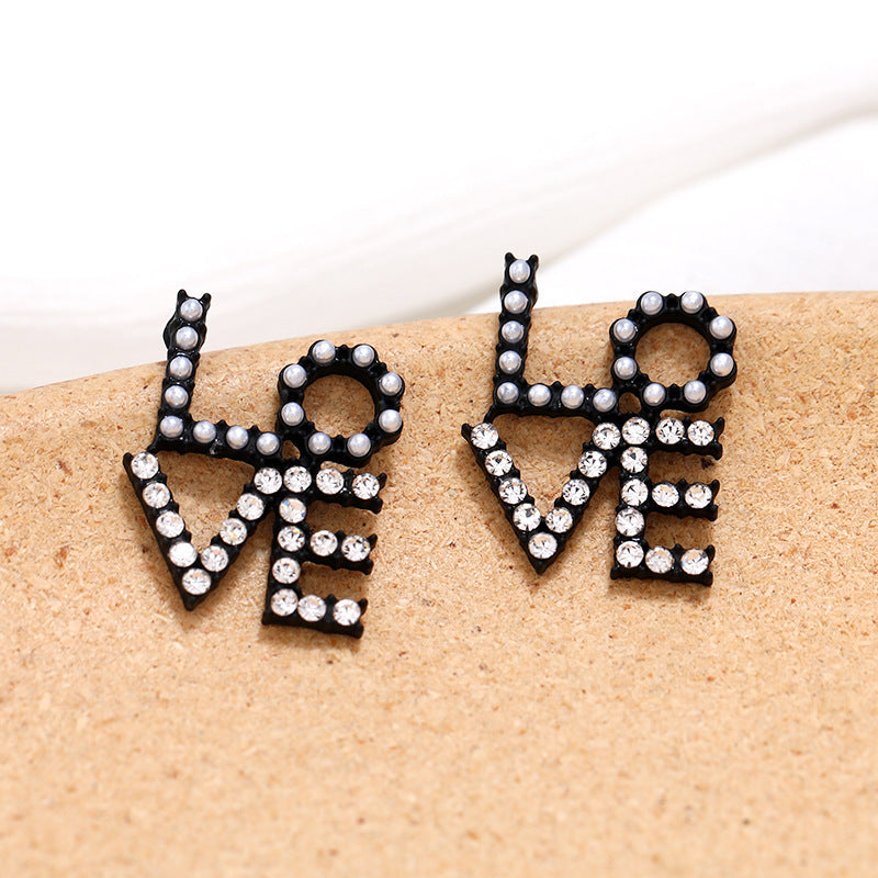 Wholesale Love Letter Copper Inlaid Zircon Stud Earrings