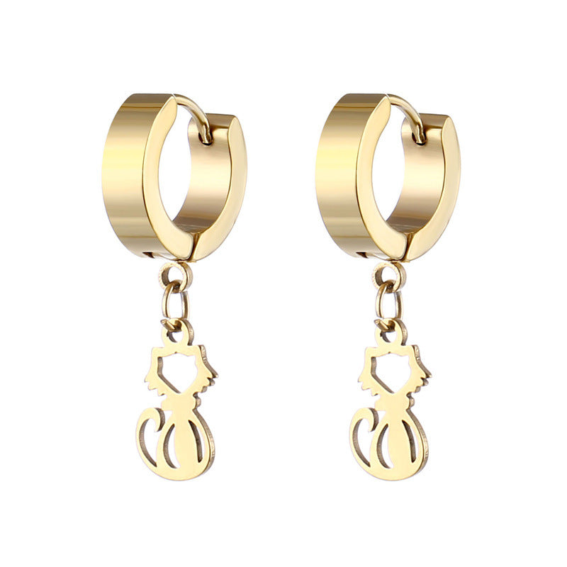 Simple Cat Stainless Steel Clip-On Earrings