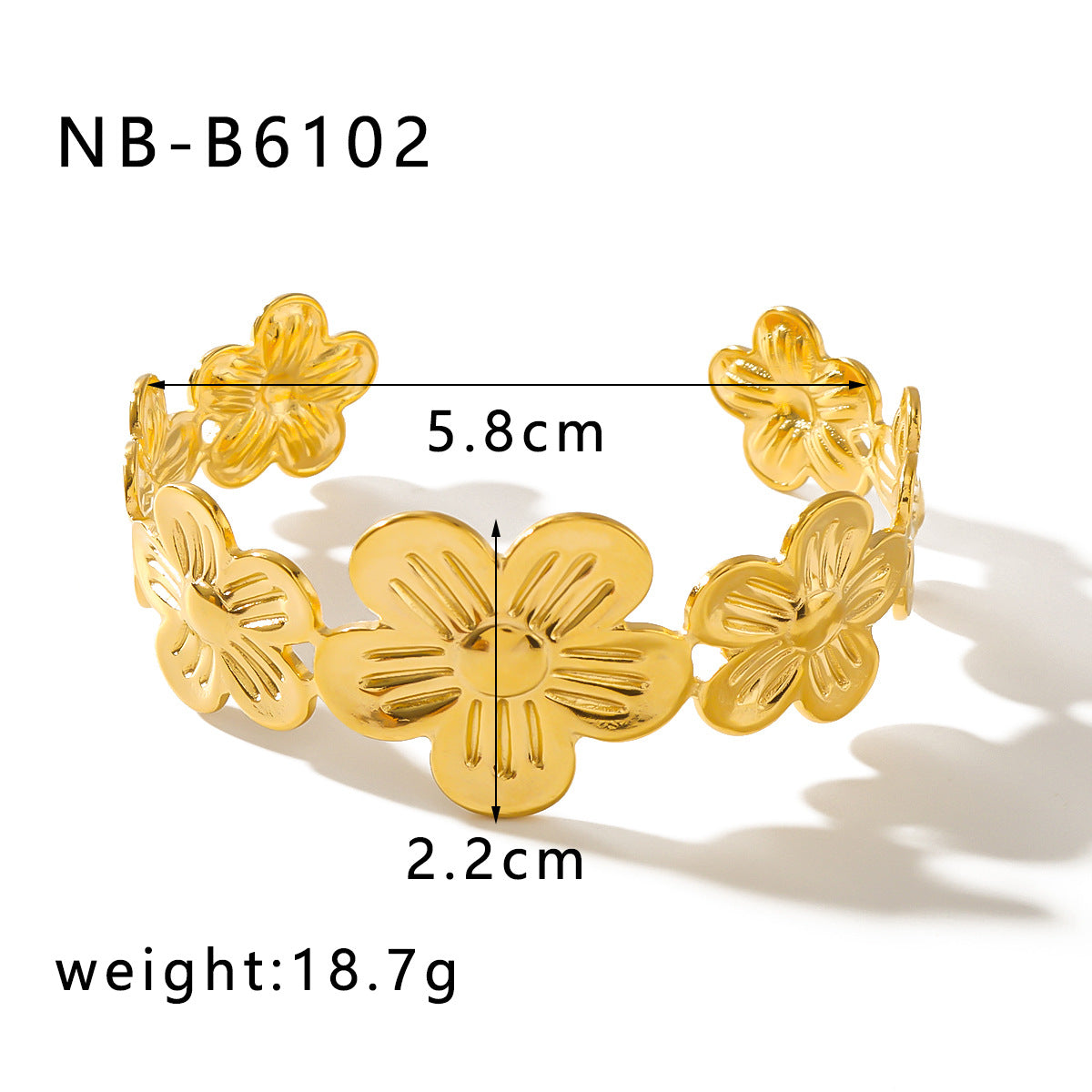 Vintage European Hip-Hop Butterfly & Flower 18K Gold Plated Stainless Steel Bangle Bracelet