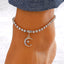 Vacation Bohemian Moon Heart Shape Rhinestone Tassel Layered Women's Anklet