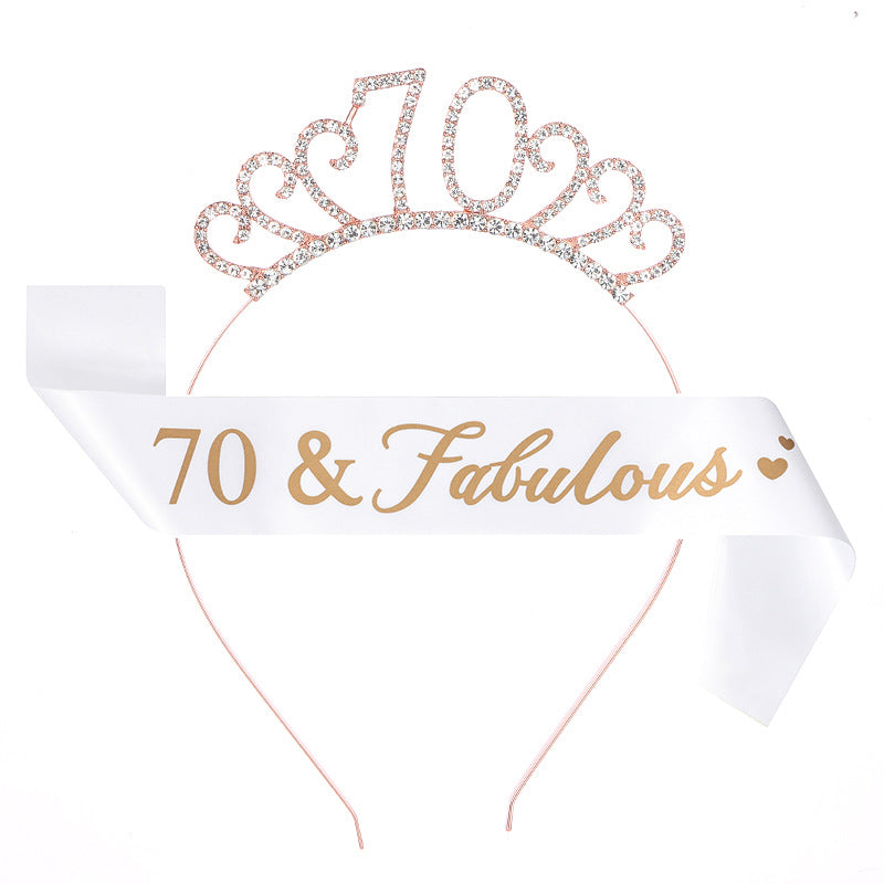 Fashion Rhinestone Number Crown Hairband and Sash Set for Birthday Party