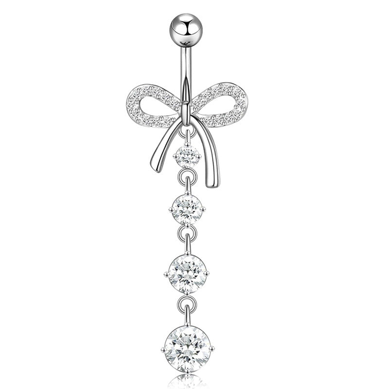 1 Piece Heart & Butterfly Zircon Inlay Stainless Steel Belly Ring Set