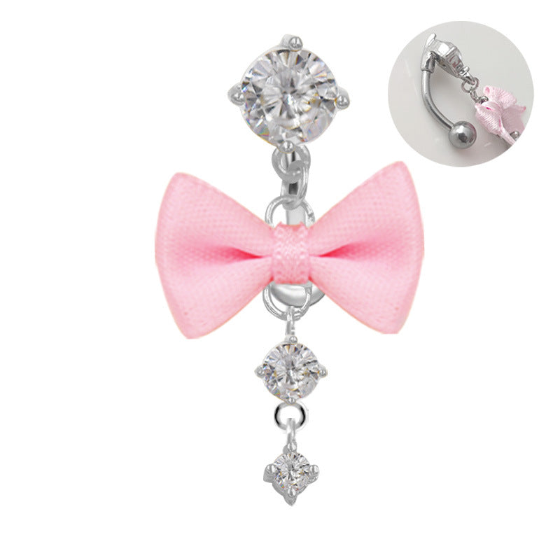 1 Piece Belly Rings Vacation Shiny Heart Shape Bow Knot 316 Stainless Steel  Alloy Inlay Rhinestones Glass Gold Plated