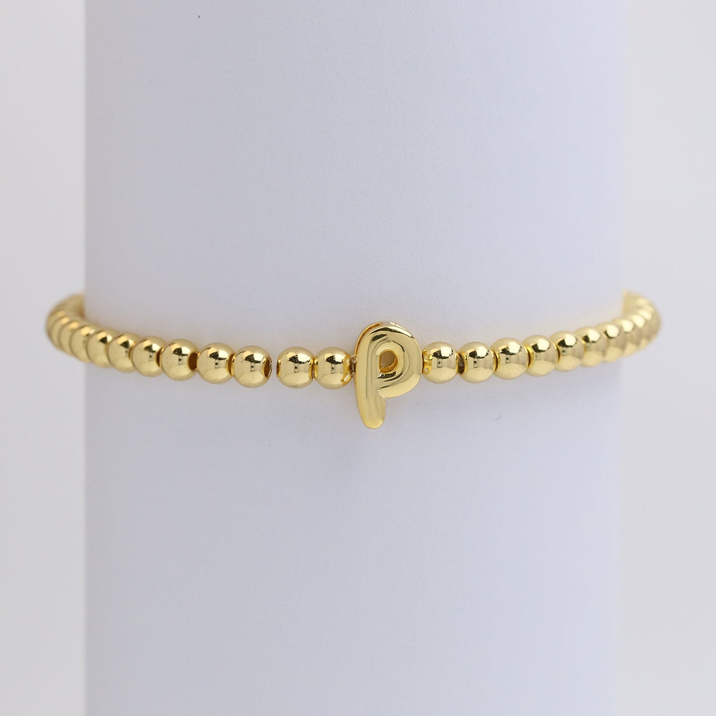 18k Gold Plated Copper Beaded Alphabet Stretch Bracelet