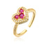 Elegant Heart-Shaped Gold Plated Zircon Open Ring