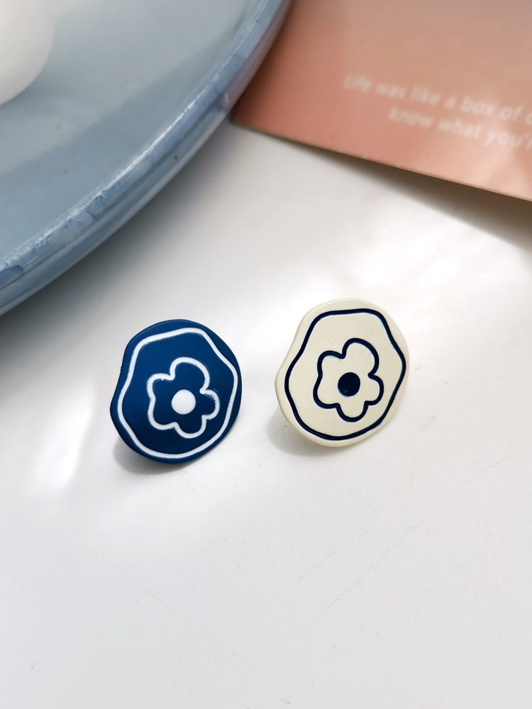 Klein Blue C Shape Alloy Stud Earrings - Niche Simple Design Korean Style for Women