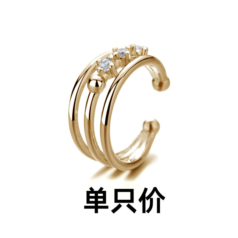 IG Style Geometric Zircon Inlay Double Layer Chain Ear Cuff