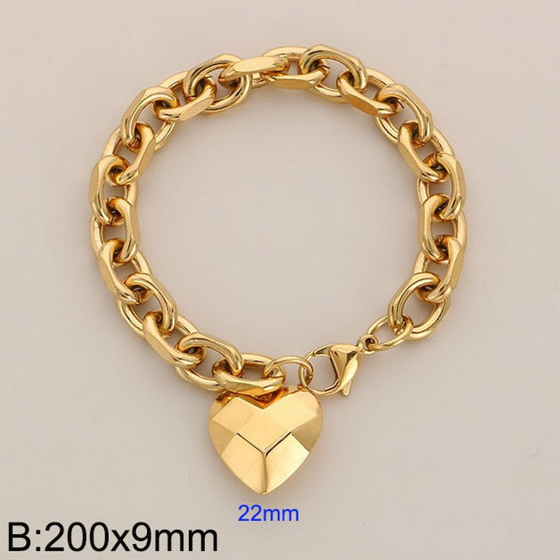 Heart Shape 18K Gold Plated Stainless Steel Bracelet and Necklace Set