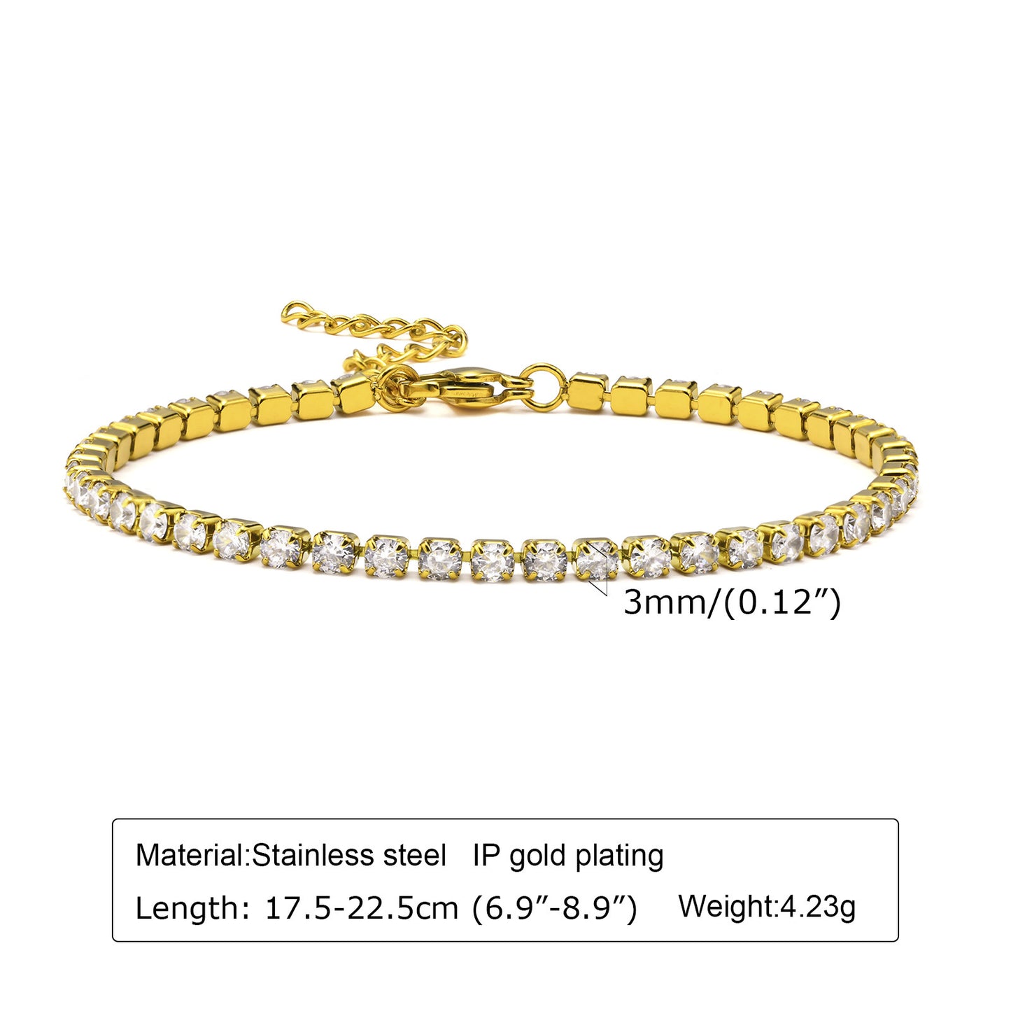 Elegant Geometric 18K Gold Plated Zircon Stainless Steel Layered Bracelets for Women