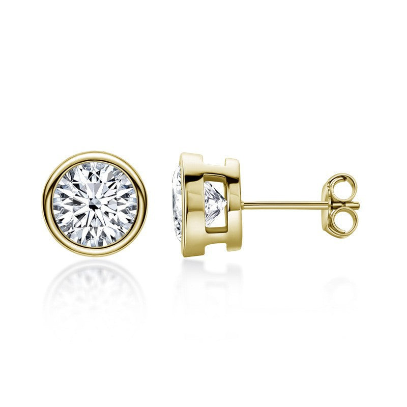 Minimalist Round Moissanite Stud Earrings in 18k Gold Plated Sterling Silver