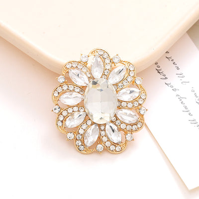 1 Piece 37x42mm Alloy Crystal Rhinestone Oval Flower DIY Accessories for Shoes and Phone Cases