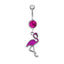 Flamingo and Cat Claw Navel Ring with Rhinestones and Gold Plating
