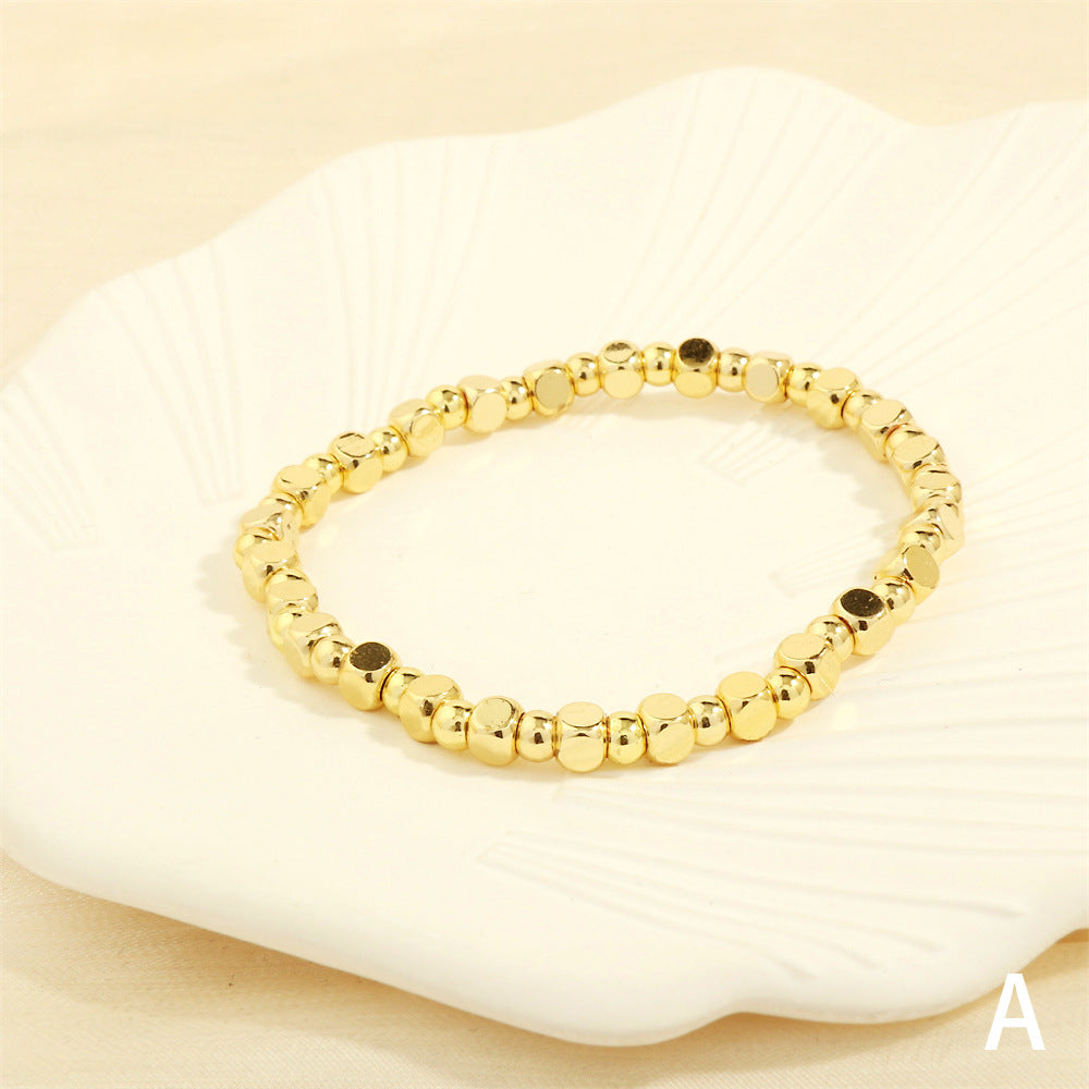 18k Gold Plated Geometric Beaded Layered Bracelet Set