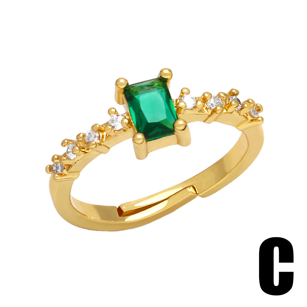 Fashion Star Rectangle Emerald Zircon Open Ring