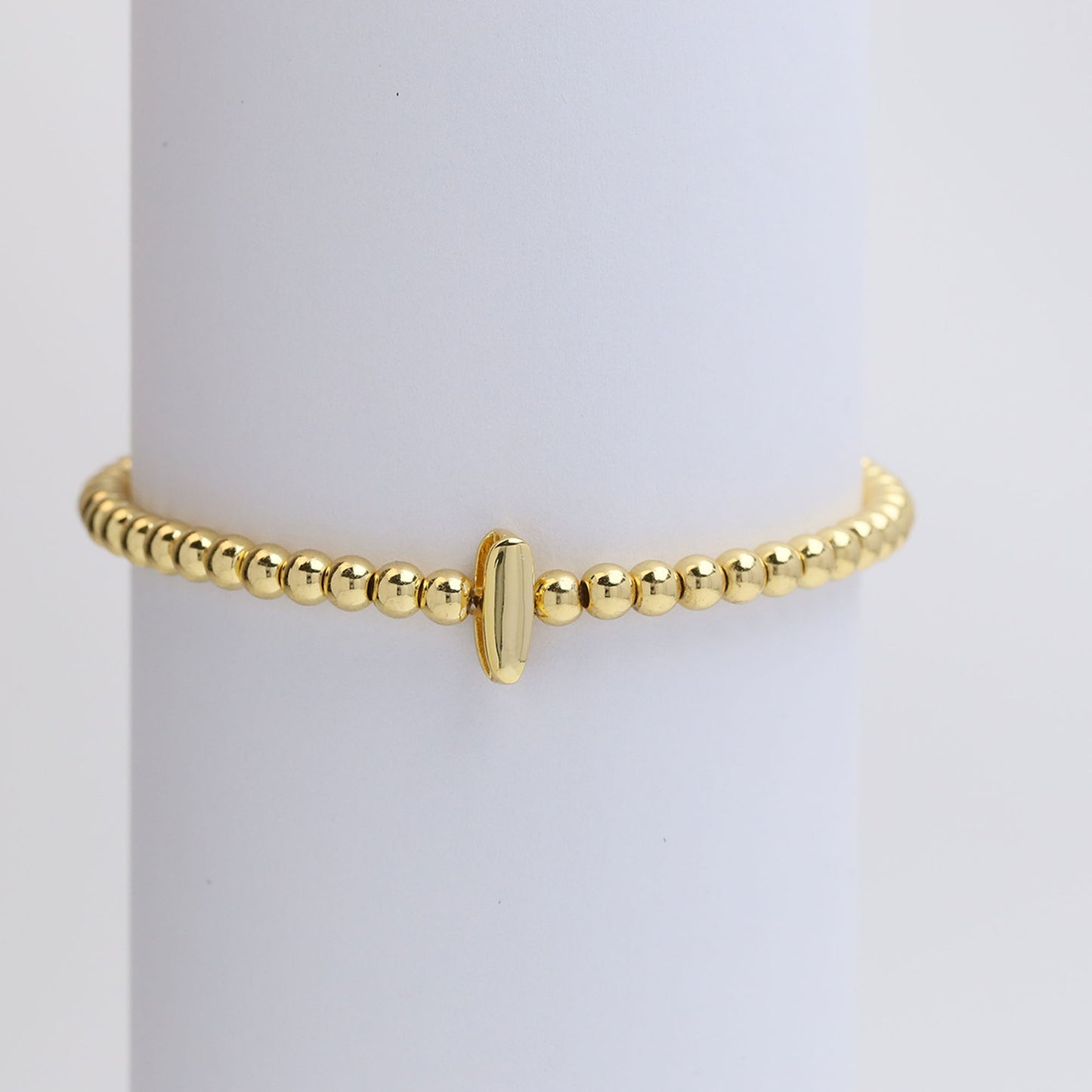 18k Gold Plated Copper Beaded Alphabet Stretch Bracelet