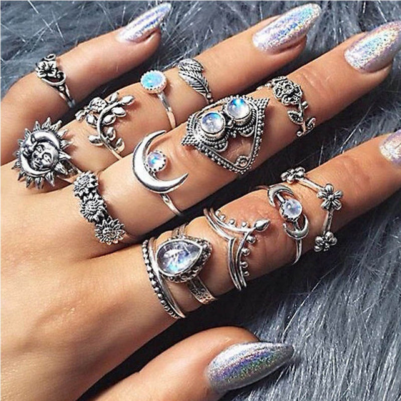 Bohemian Retro Punk Elephant Opal Crystal Midi Knuckle Ring Set for Women