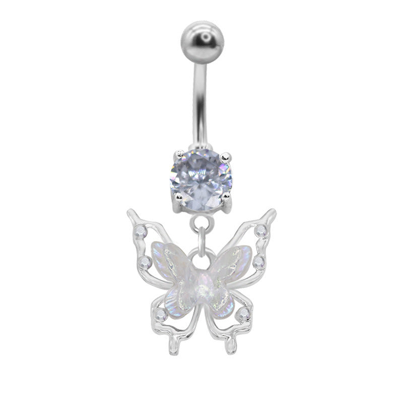 1 Piece Belly Rings Elegant Sexy Moon Butterfly 316 Stainless Steel  Alloy Plating Inlay Acrylic Rhinestones Zircon White Gold Plated