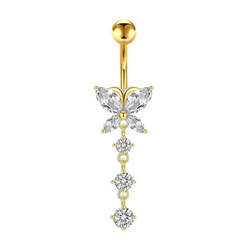 1 Piece Heart & Butterfly Zircon Inlay Stainless Steel Belly Ring Set