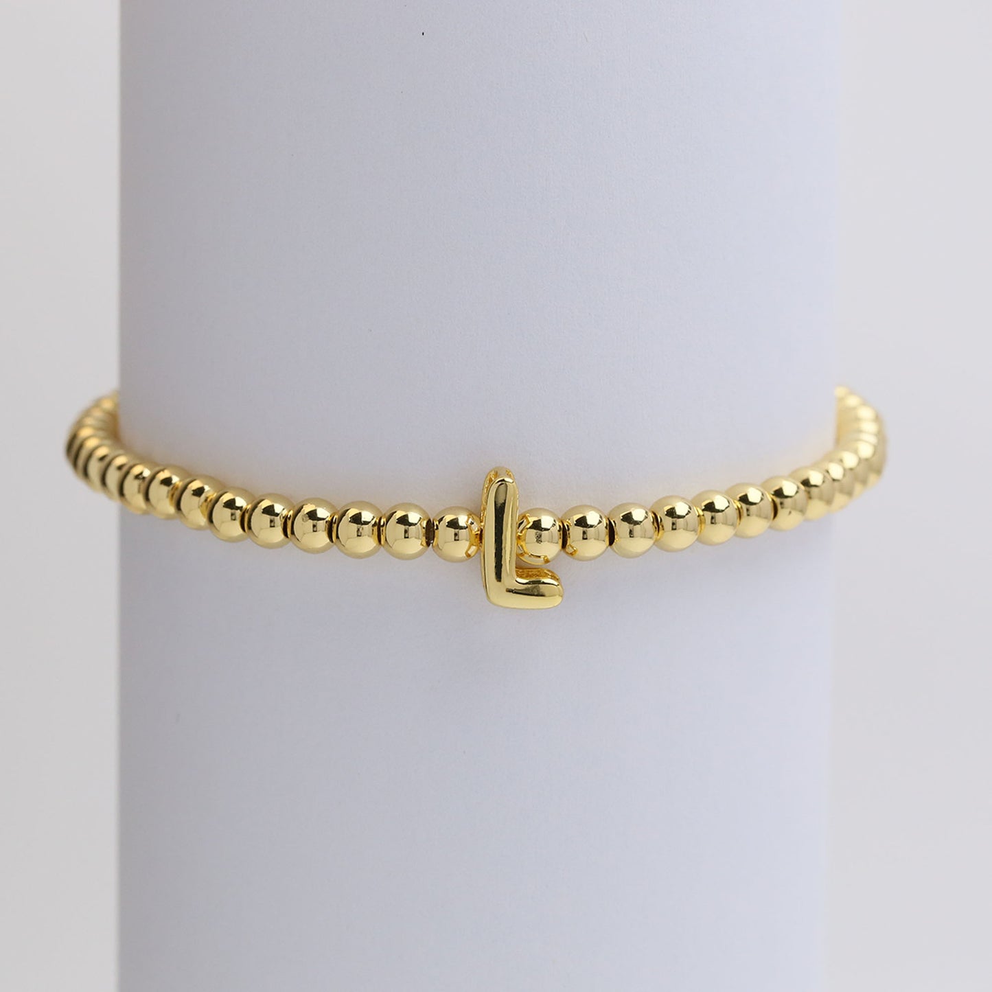 18k Gold Plated Copper Beaded Alphabet Stretch Bracelet