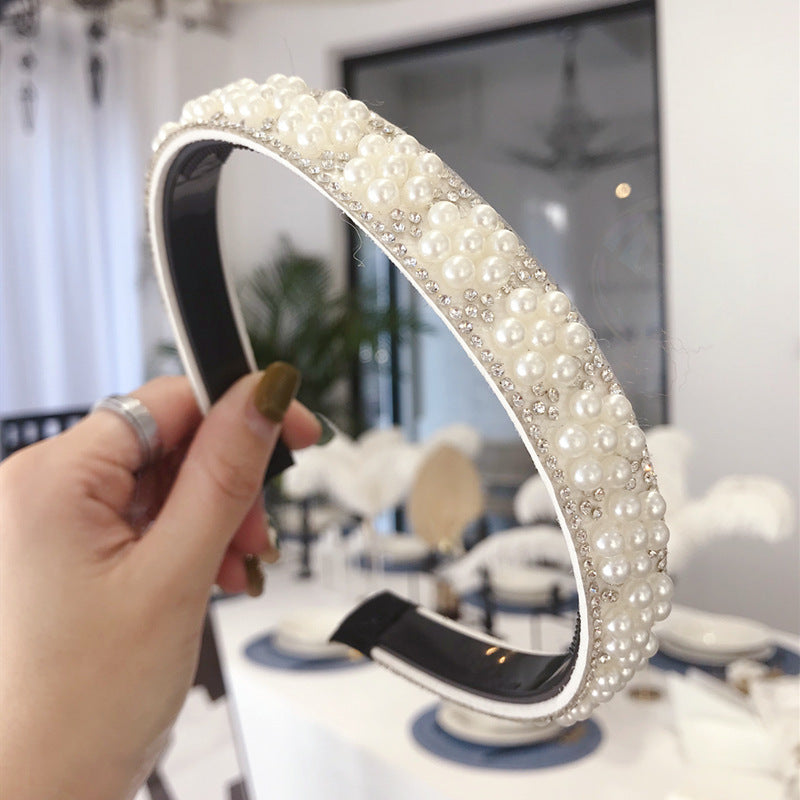 Korean Pearl Flower Rhinestone Metal Wave Headband