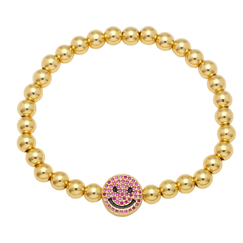 18K Gold Plated Colorful Zircon Smiling Face Bead Bracelet