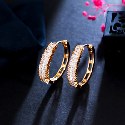 1 Pair Minimalist Circle Inlay Copper Zircon 14K Gold Plated Earrings