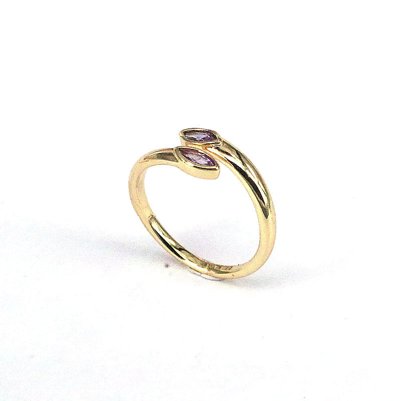 Geometric Gold Plated Zircon Open Ring - Vintage Style Adjustable Copper Ring for Women