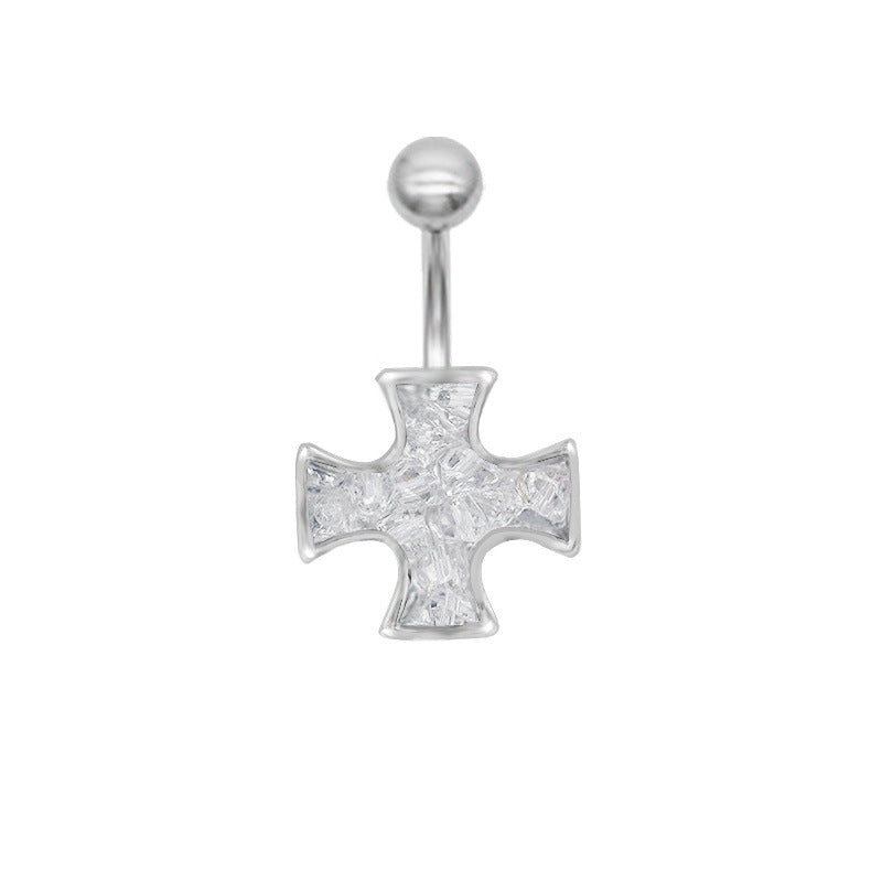 1 Piece Classic Cross Belly Ring 316 Stainless Steel White Gold Plated