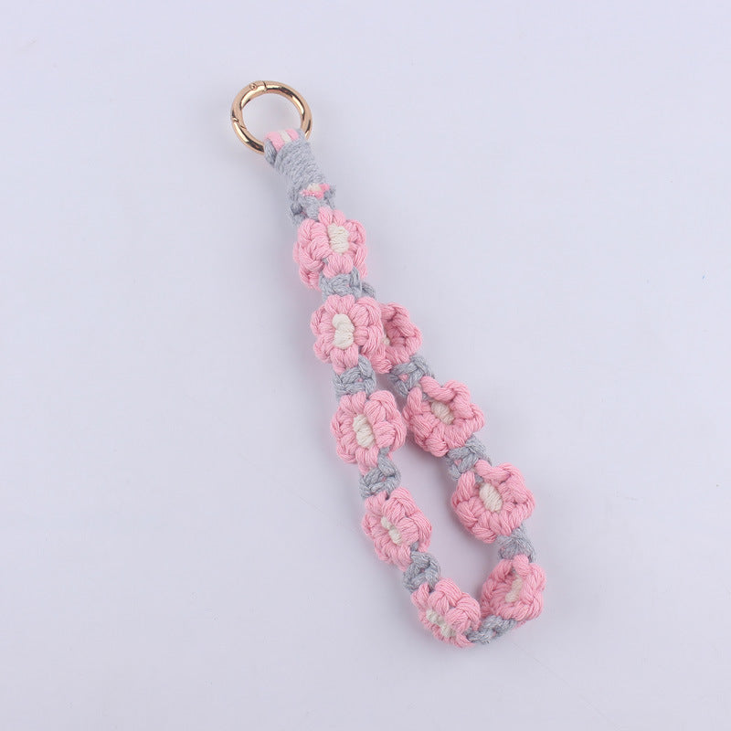 Vintage Daisy Pattern Cotton Keychain for Women