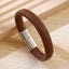 Casual Geometric Stainless Steel Leather Men's Braid Bracelet with Magnetic Buckle