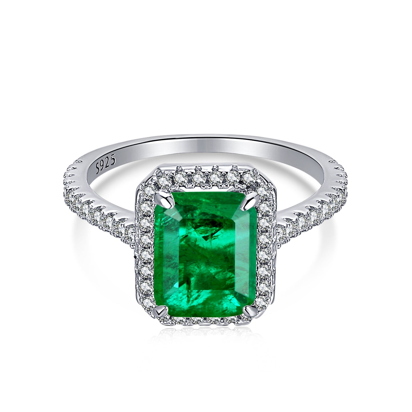 Retro Square Sterling Silver Emerald Gemstone Adjustable Ring