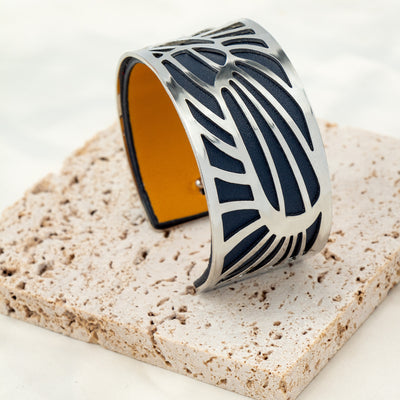 Vintage Geometric Color Block PU Leather Metal Cuff Bracelet