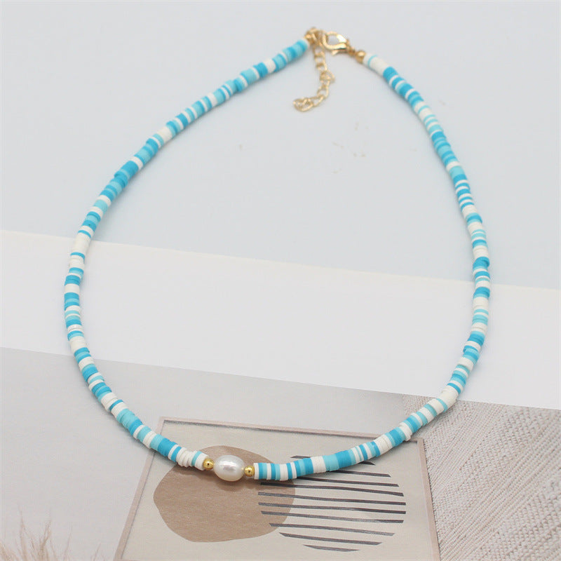 Bohemian Geometric Pearl Beaded Clay Necklace for Women