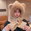 Women's Adorable Solid Color Woolen Scarf, Hat, and Gloves Set with Bear Design