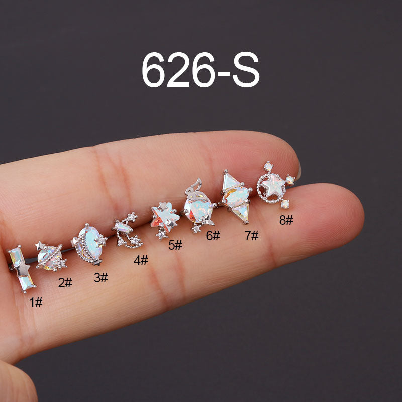 Geometric 316 Stainless Steel Ear Cartilage Rings & Studs with AB Zircon Screw Back