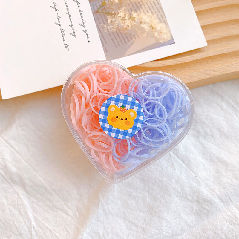 Children's Heart Shaped TPU Stamping Hair Tie Set - Color-Blocking Love Candy Rubber Bands