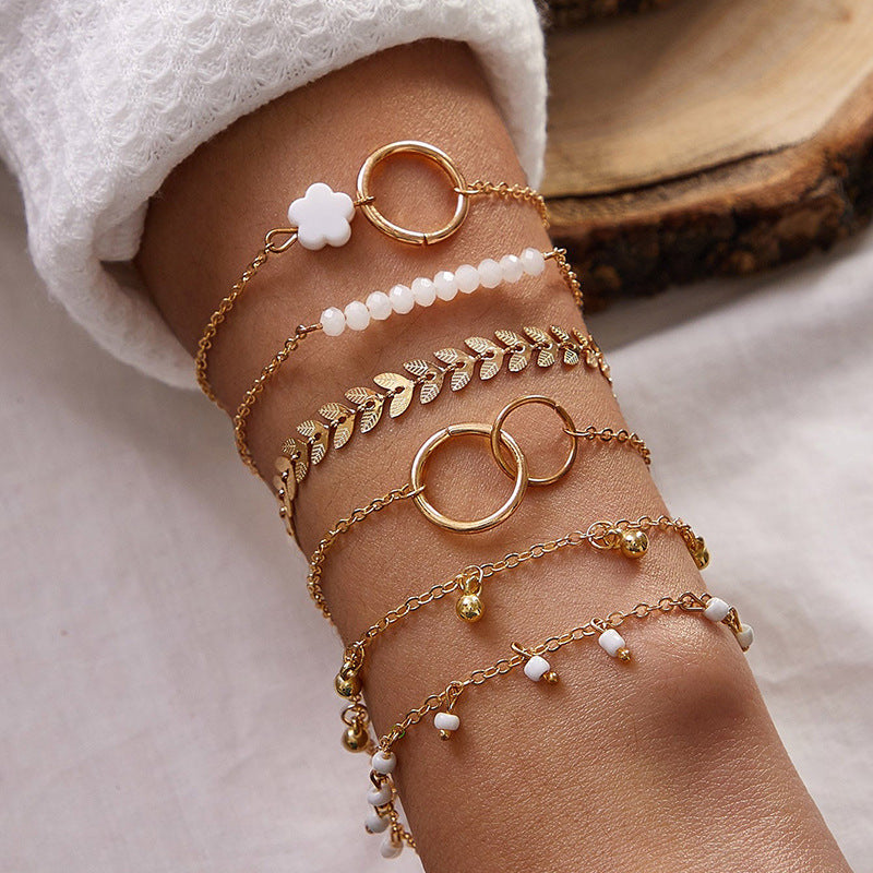 Fashion Shell Tassel & Geometric Map Beaded Bracelet Set