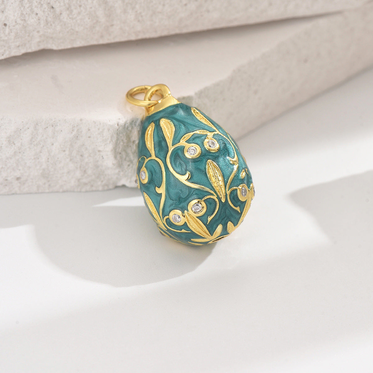 Copper Enamel Dinosaur Egg Pendant Necklace with Gold Plating