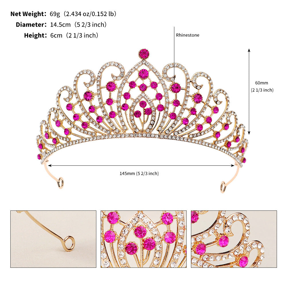 Retro Luxury Zircon Inlay Crown with Colored Diamonds for Brides and Performances