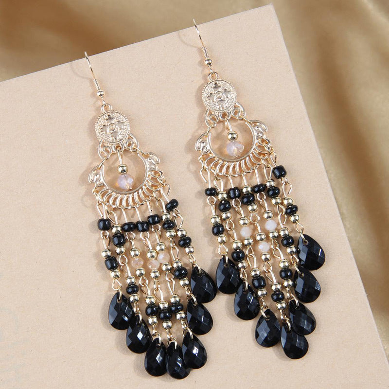 Bohemian Water Droplet Tassel Resin Bead Women's Earrings